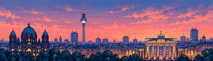 Bức tranh pixel art phong cảnh Berlin trên toa tàu Slow Rail