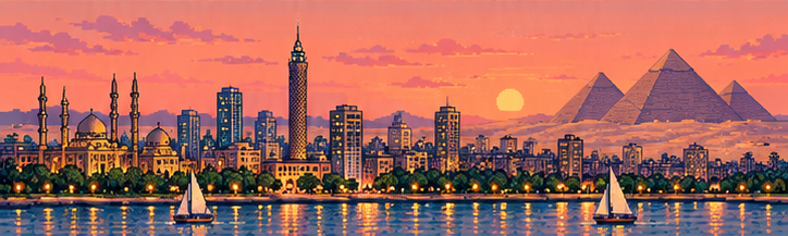 Bức tranh pixel art phong cảnh Cairo trên toa tàu Slow Rail