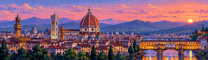 Bức tranh pixel art phong cảnh Florence trên toa tàu Slow Rail