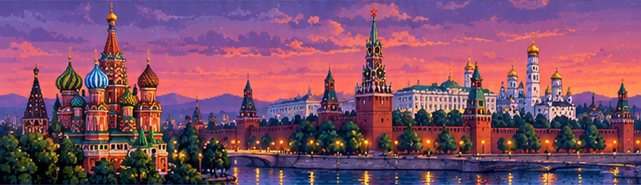 Bức tranh pixel art phong cảnh Moscow trên toa tàu Slow Rail